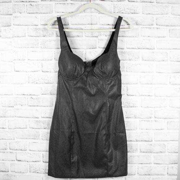 Naked Wardrobe Gray Corset Bustier Faux Leather Mini Dress Bodycon Party Date - Picture 2 of 9